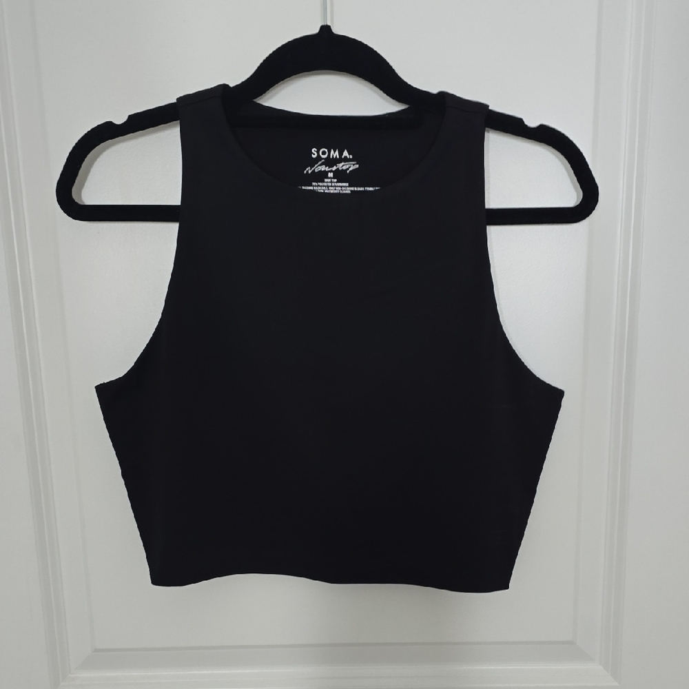 Soma Nonstop Black Athletic Crop Top With Built In Bra Medium Support